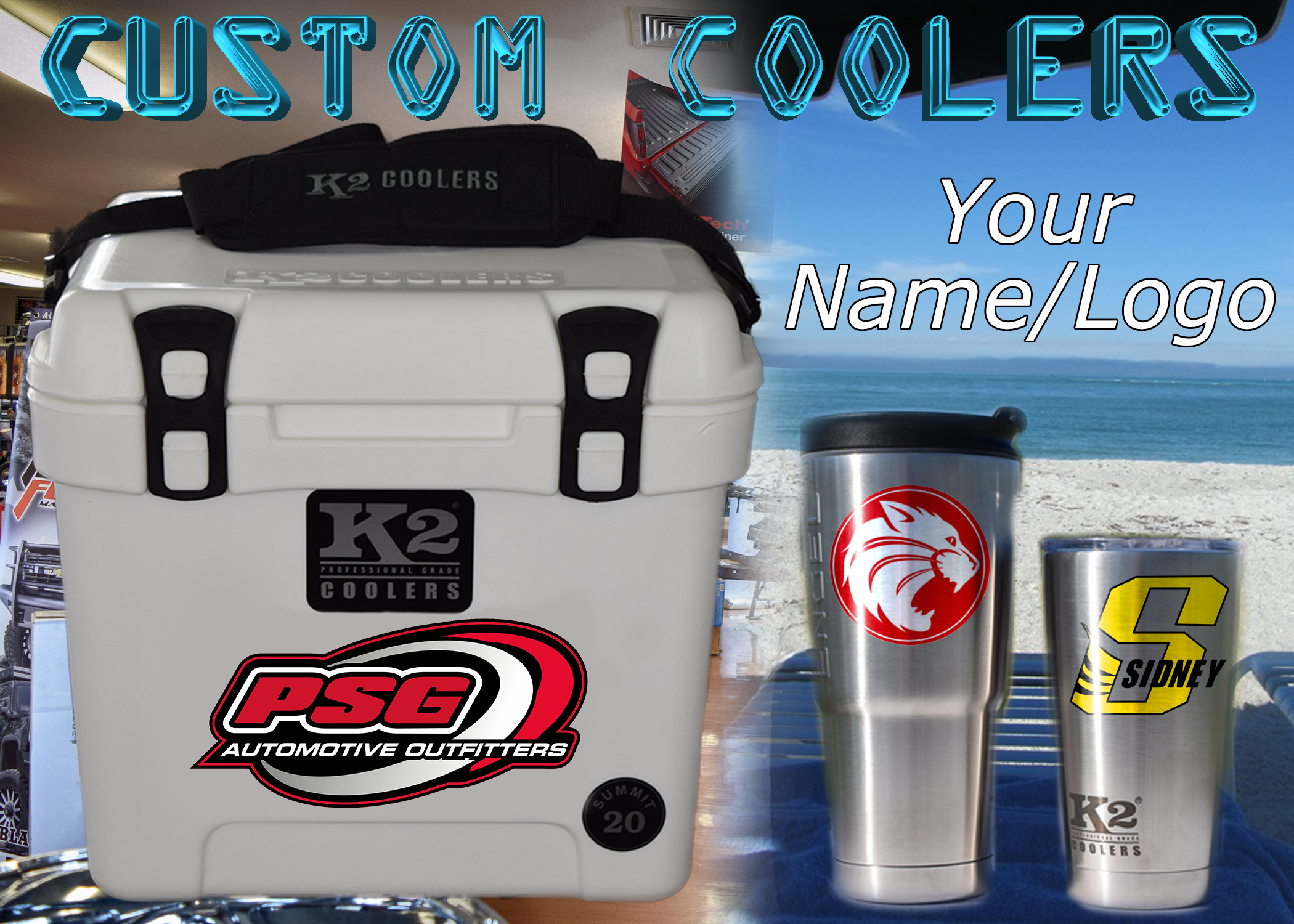 CustomNameLogoK2Coolers PSG Automotive Outfitters Truck, Jeep, and