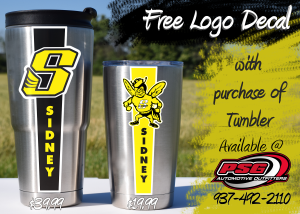 Sidney Yellow Jackets. Decal Tumblers. PSG Automotive